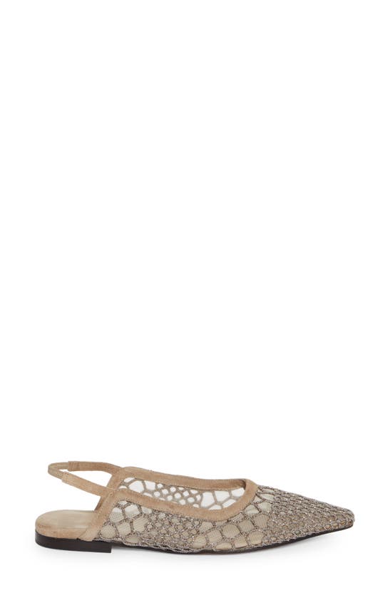 Shop Brunello Cucinelli Caged Monili Pointed Toe Slingback Flat In Silver