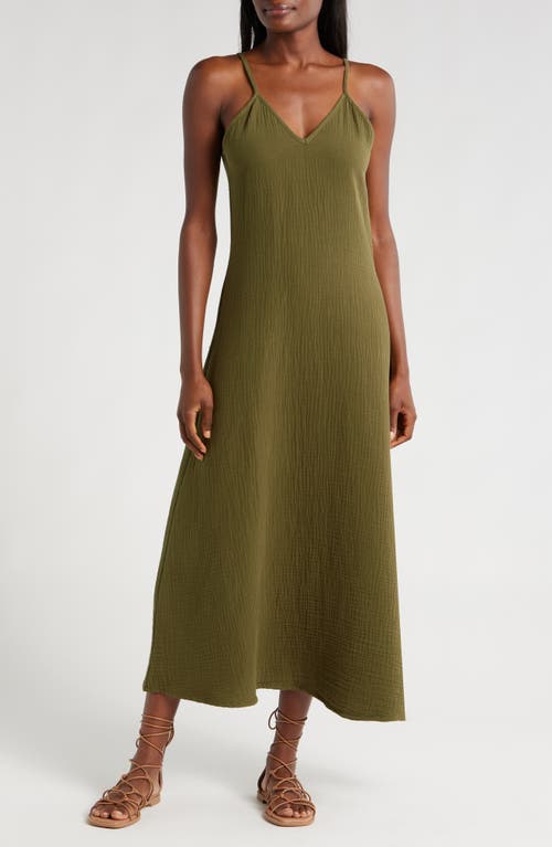 V-Neck Cover-Up Maxi Dress in Olive Burnt