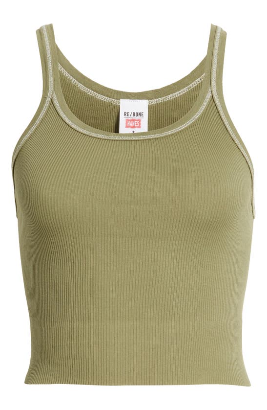 Shop Re/done Rib Crop Tank In Bayleaf With Ivory Stitches