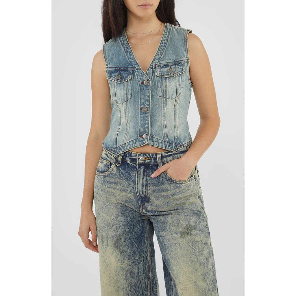 Guess Go Denim Vest In Go Ss Spray Tinted Medium Wash