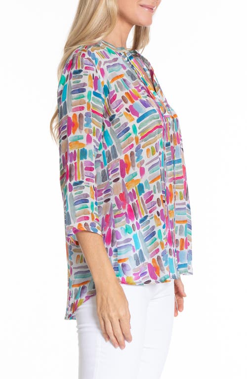 Shop Apny Print Tie Neck Top In Pink Multi