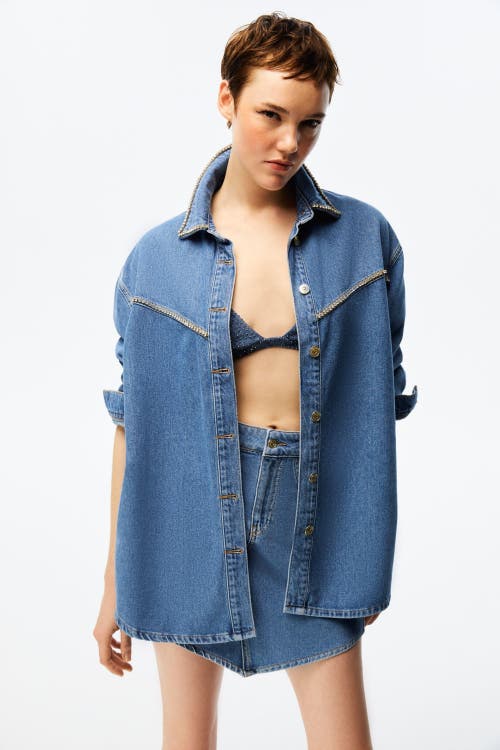 Shop Nocturne Printed Jean Jacket In Blue