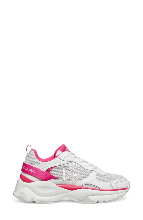 Shop Stuart Weitzman Chunky Sole Sneaker In White/fuchsia Leather