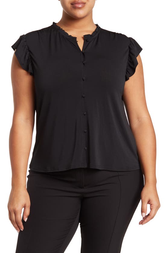 Nordstrom Rack Flutter Sleeve Button Detail Blouse In Black