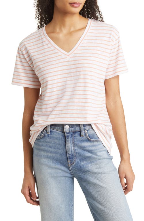 caslon(r) Easy Short Sleeve T-Shirt in White- Coral Northshore Stripe