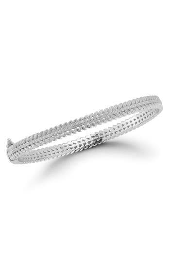 Chloe & Madison Chloe And Madison Silver Cz Feather Bangle Bracelet In Silver