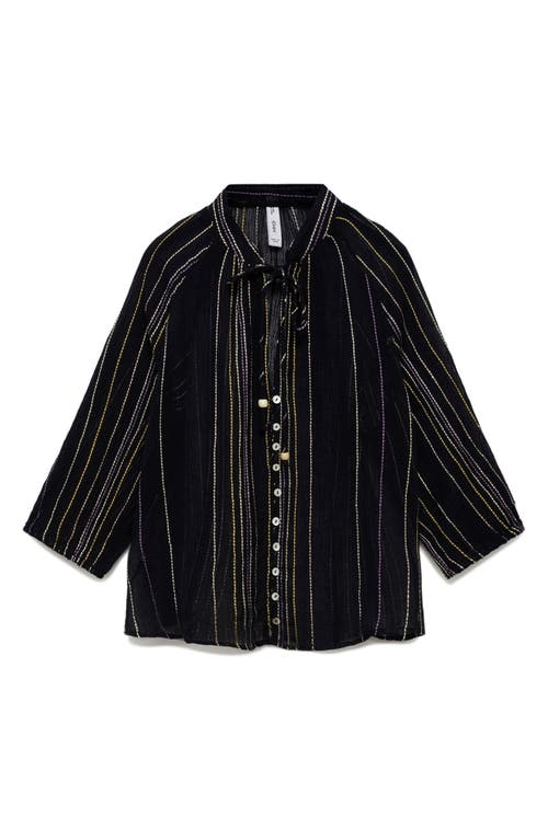 Shop Mango Stripe Tie Neck Shirt In Black