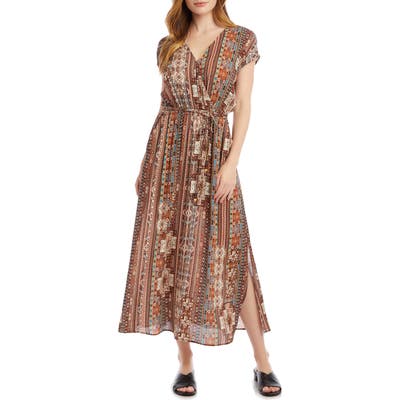Karen Kane Side Slit Faux Wrap Dress, Brown