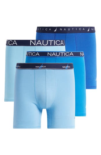 Shop Nautica 4-pack Assorted Stretch Cotton Boxer Briefs In Blue/blue/alaskan Blue