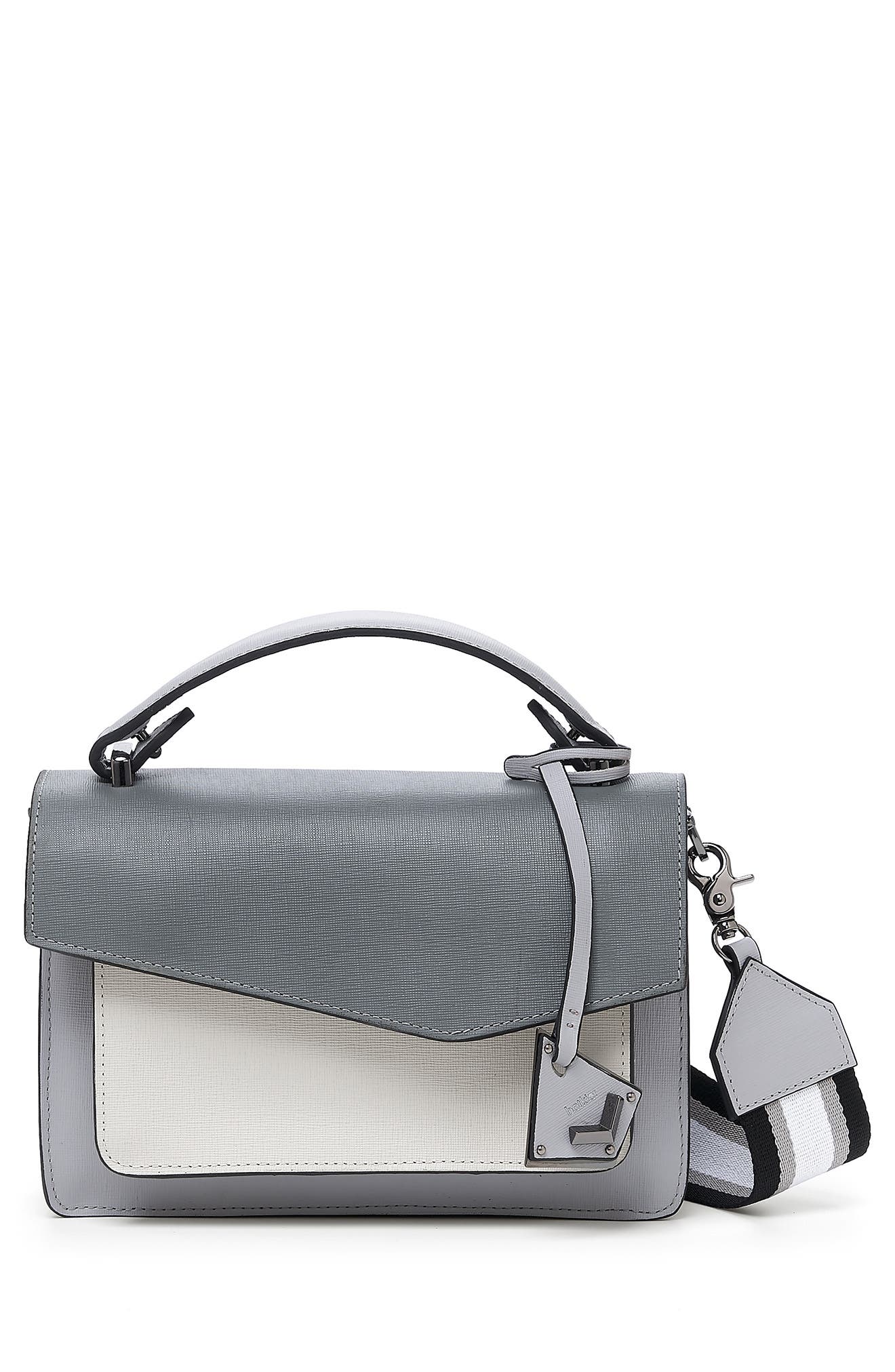 gray leather crossbody purse