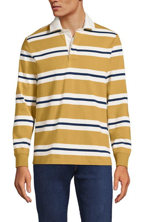 Shop Lands' End Long Sleeve Rugby Shirt In Harvest Gold/navy Rugby Stripe