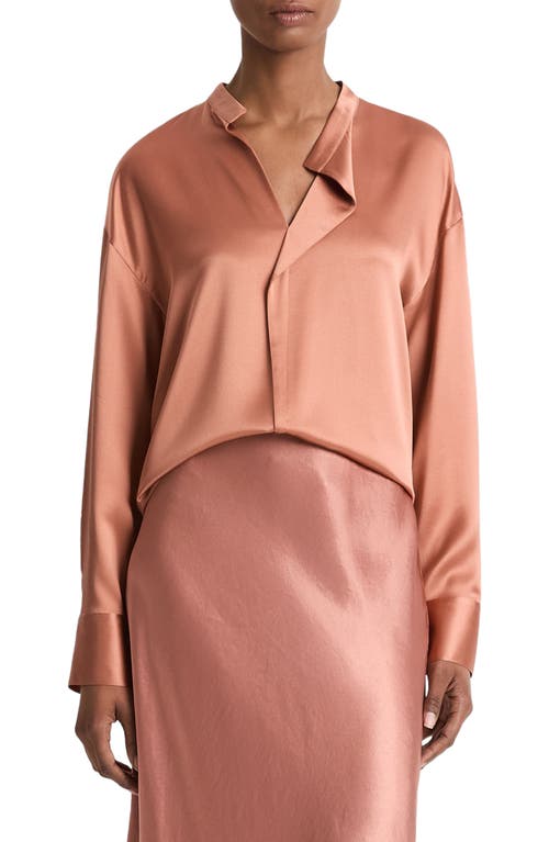 Shop Vince Draped Silk Shirt In Petal Amber