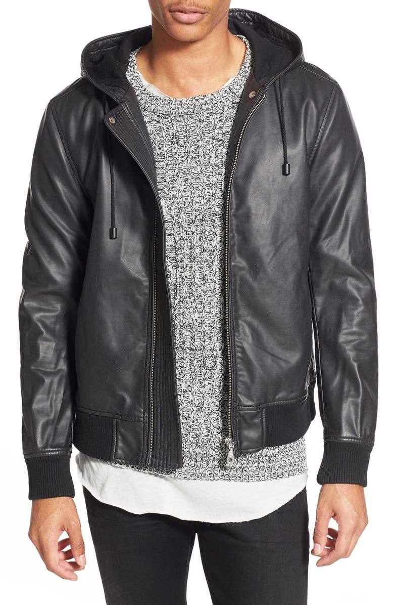 AZUL by moussy Faux Leather Hooded Jacket | Nordstrom