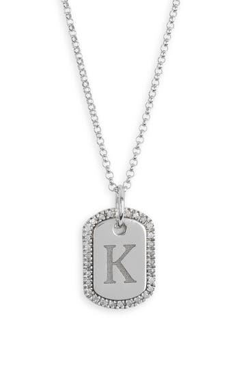 Meshmerise Diamond Initial Dog Tag Pendant Necklace In White-k