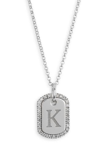 Meshmerise Diamond Initial Dog Tag Pendant Necklace In Metallic