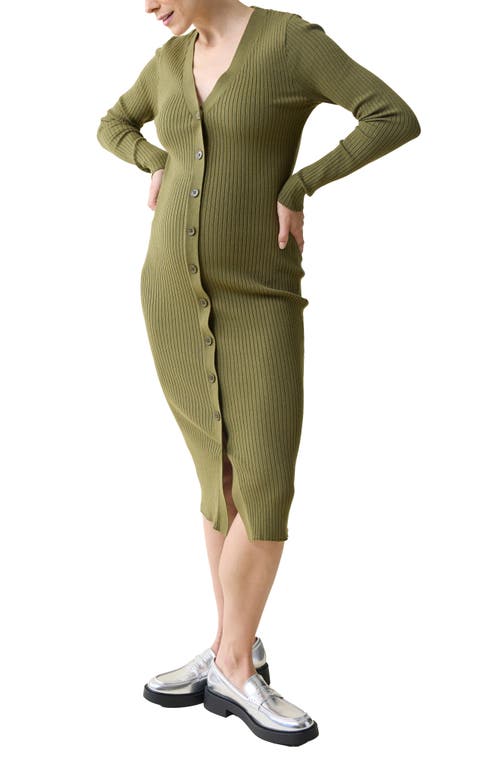 Ingrid & Isabel® Rib Button-Up Long Sleeve Maternity Sweater Dress in Deep Olive
