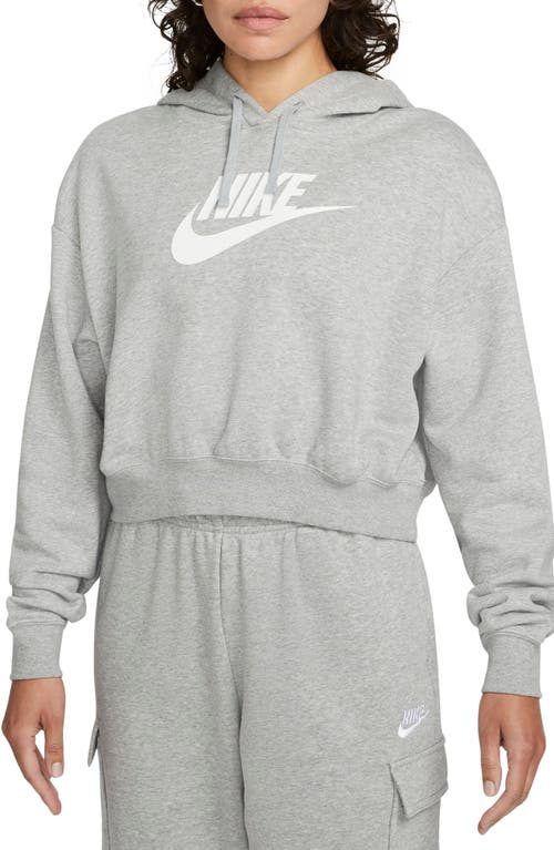 Shop Nike Sportswear Club Fleece Crop Hoodie Sweatshirt In Dk Grey Heather/white