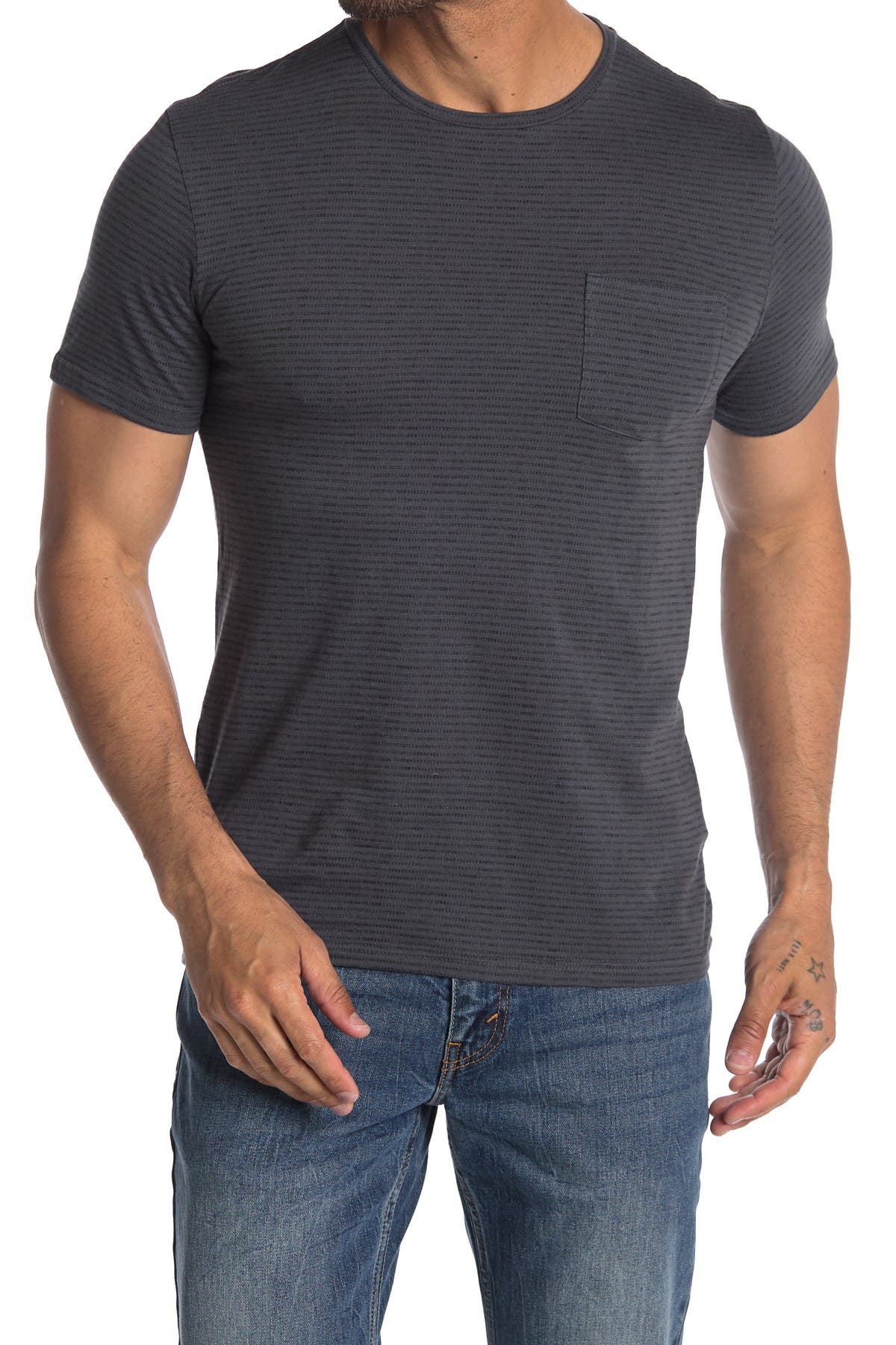 Abound Short Sleeve Striped Pocket T-shirt In Medium Grey