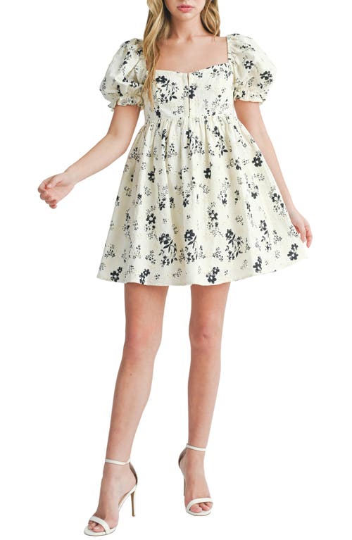 All in Favor Floral Eyelet Babydoll Dress in Ivory Black Floral at Nordstrom, Size Small