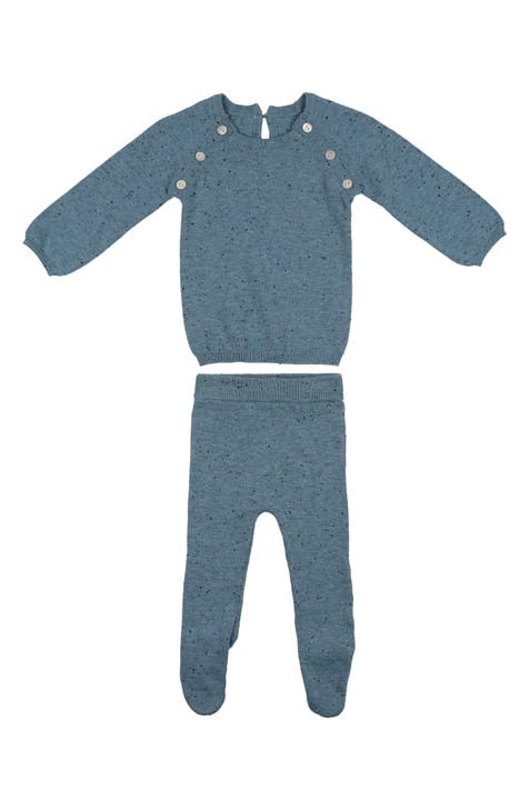 Heather Flecked Long Sleeve Cotton Top & Footed Pants Set (Baby)