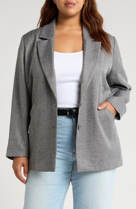 Herringbone Oversize Blazer (Plus)