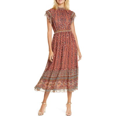 Ulla Johnson Alastair Jacquard Dot Silk Blend Midi Dress, Red