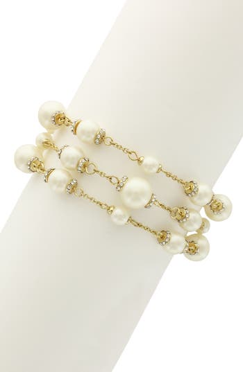 Olivia Welles Jessica Imitation Pearl & Crystal Beaded Bracelet In Gold