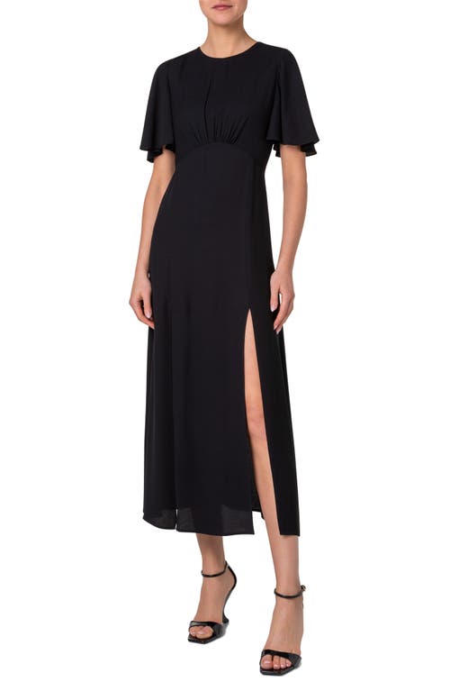 Akris punto Flutter Sleeve Moss Crepe Midi Dress Black at Nordstrom,