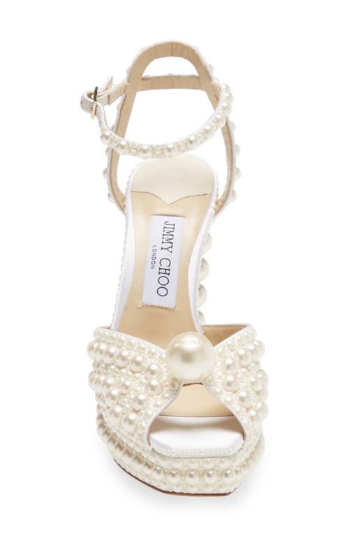 Shop Jimmy Choo Sacaria Embellished Platform Sandal In White/white