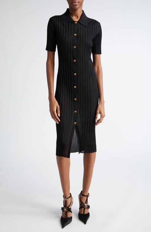 Versace Rib Midi Shirtdress In Black