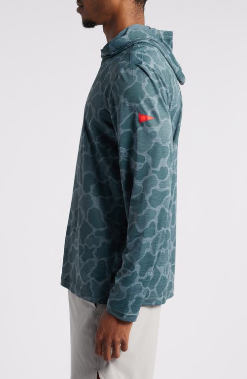 Shop Florence Airtex Long Sleeve Hooded Performance Top In Heather Light Sea Blue Camo