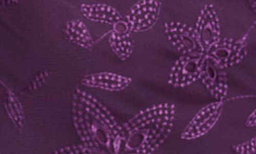 Kensie Embroidered Mesh Sleeveless Dress In Eggplant