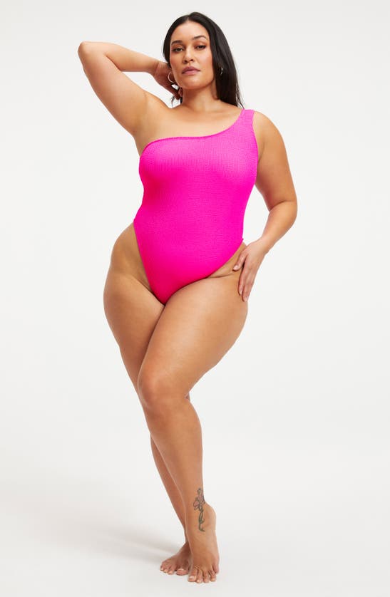 Shop Good American Always Fits One-shoulder One-piece Swimsuit In Hawiian Pink 001
