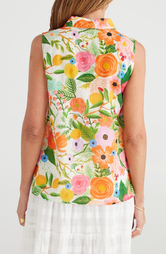Shop Brave + True Poppy Sleeveless Cotton Button-up Top In Blossom Print