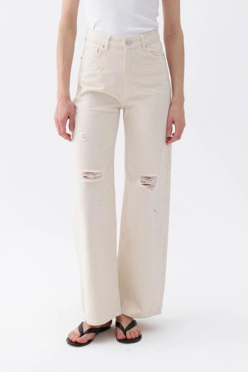 Shop Nocturne Ripped Wide Leg Jeans In Ivory