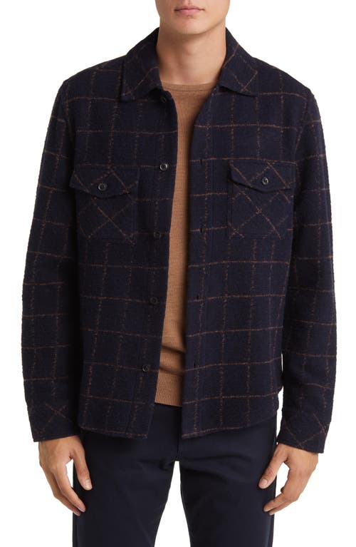 Reiss Pearce Plaid Wool Blend Shirt Jacket in Navy at Nordstrom, Size X-Large