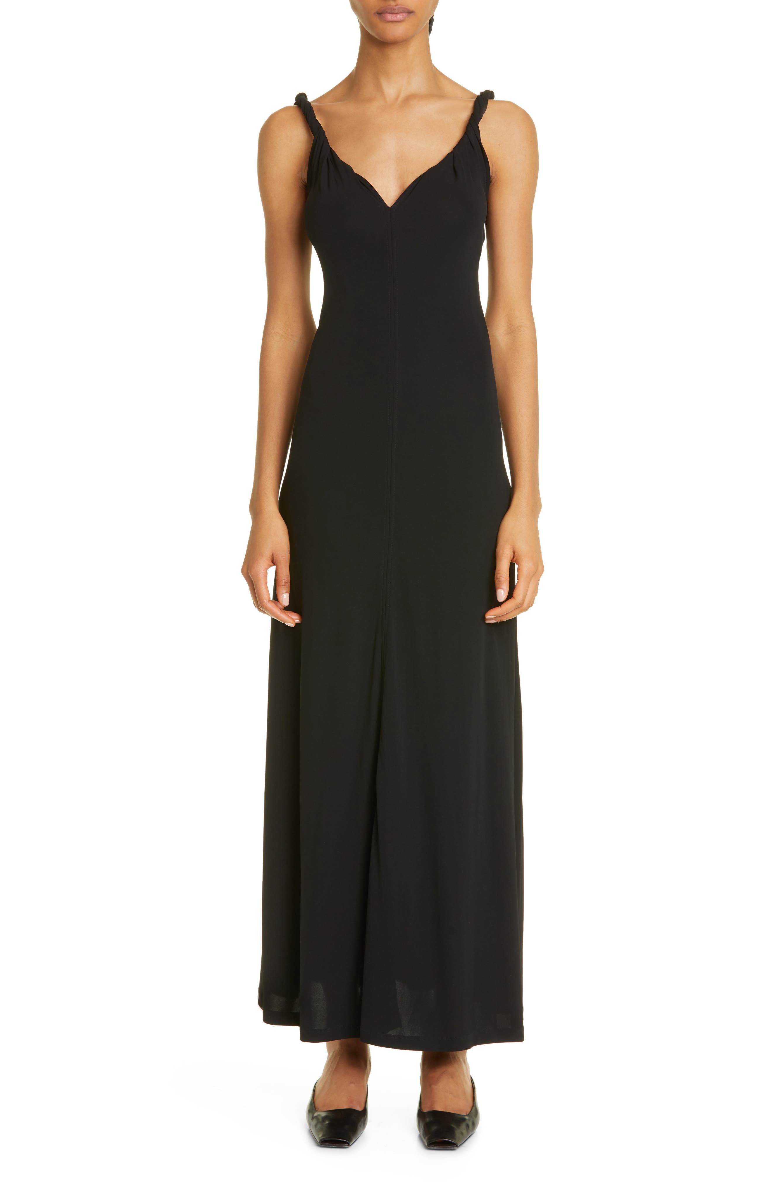 princess polly baby blue dress Totême Twist Strap Jersey Maxi Dress in Black