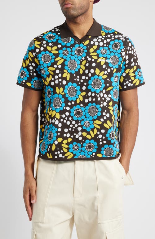 Y-3 Wales Bonner Floral Pattern Knit Polo in Blue/green Black Multicolor 