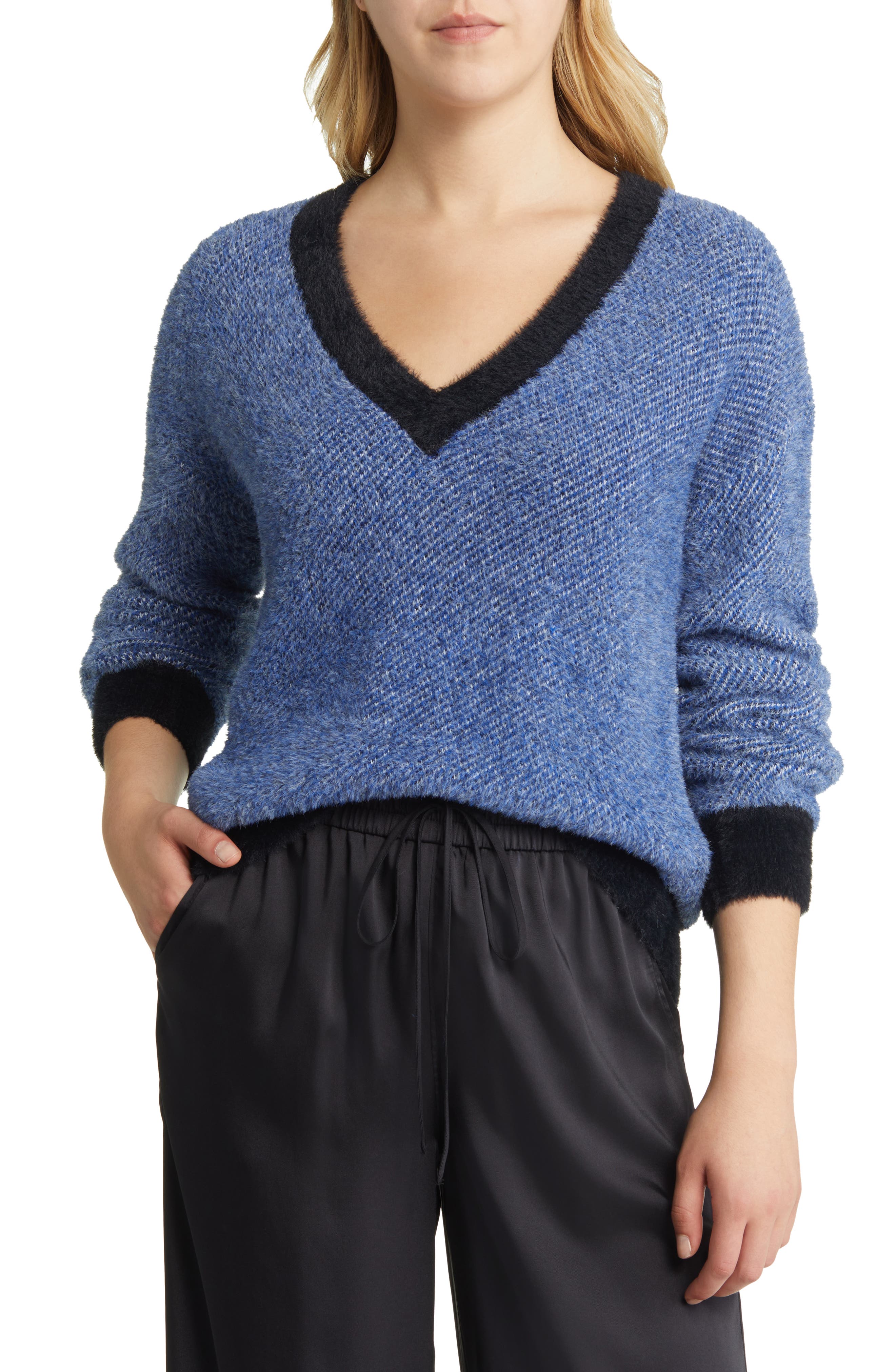 Halogen® Jacquard V-Neck Sweater 