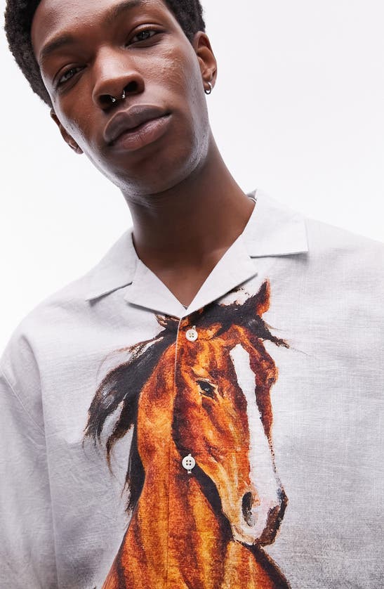 Shop Topman Horse Print Button-up Shirt In Grey Multi