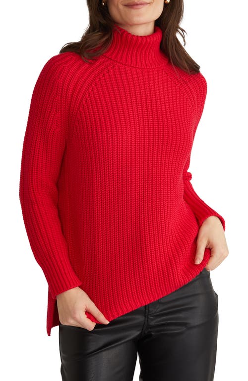 Shop 525 Stella Cotton Turtleneck Sweater In Cherry Red