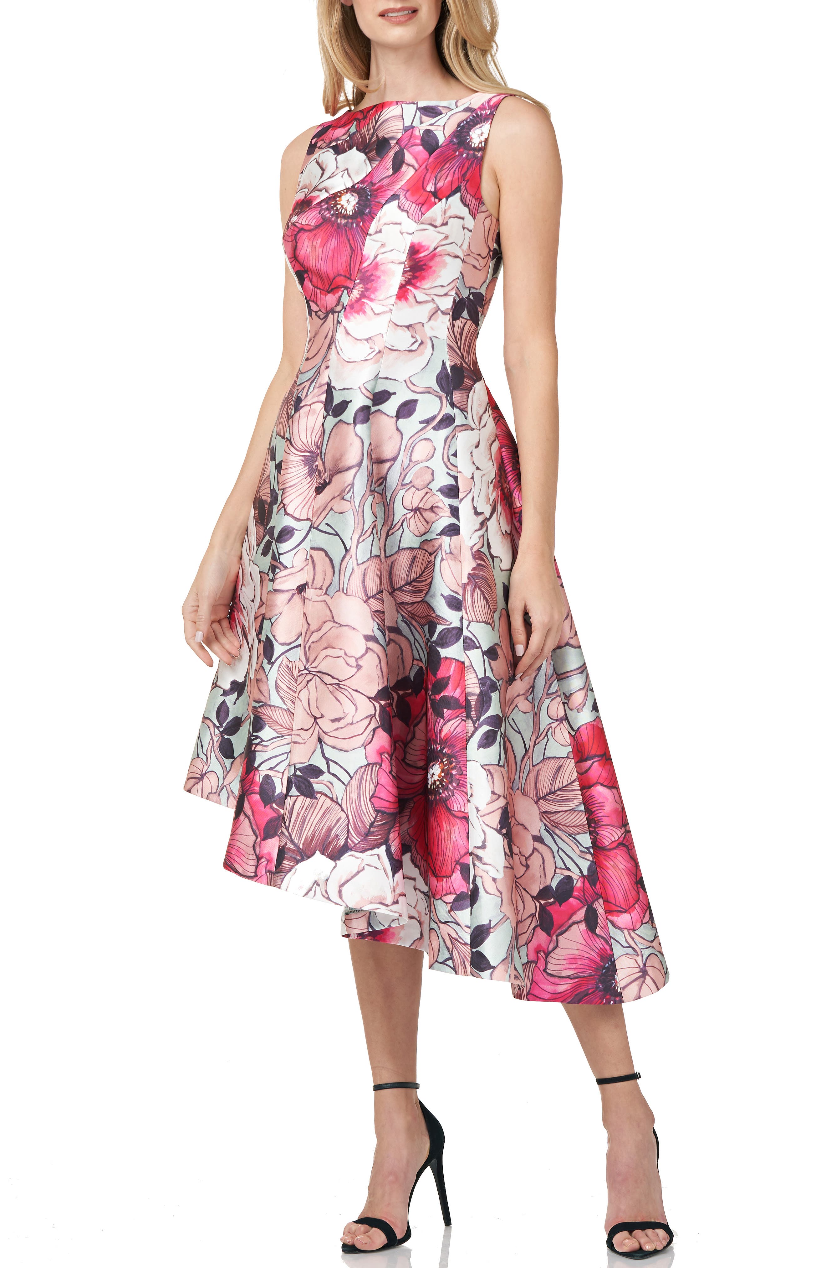 UPC 628292676224 - Kay Unger Floral Print Asymmetrical Hem Mikado Dress ...