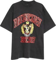 College Logo Cotton T Shirt in Black - Balenciaga