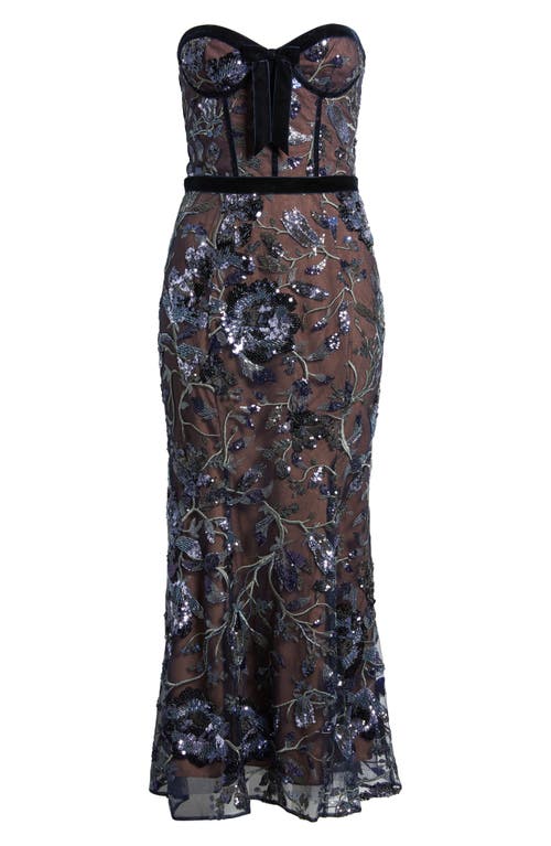 MARCHESA NOTTE MARCHESA NOTTE FLORAL SEQUIN STRAPLESS DRESS
