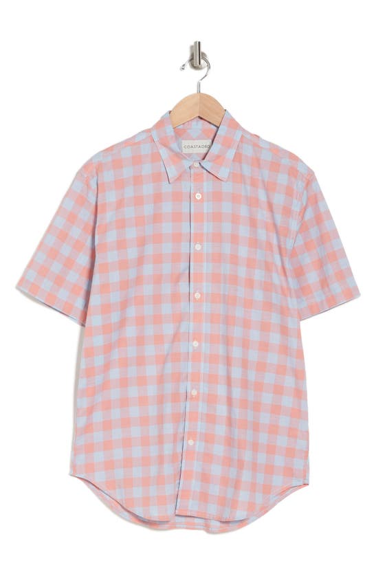 Coastaoro Ethan Check Stretch Cotton & Linen Short Sleeve Button-up Shirt In Pink