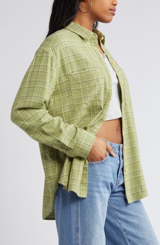 Shop Bp. Plaid Oversize Cotton Flannel Button-up Shirt In Olive Tonal Plaid