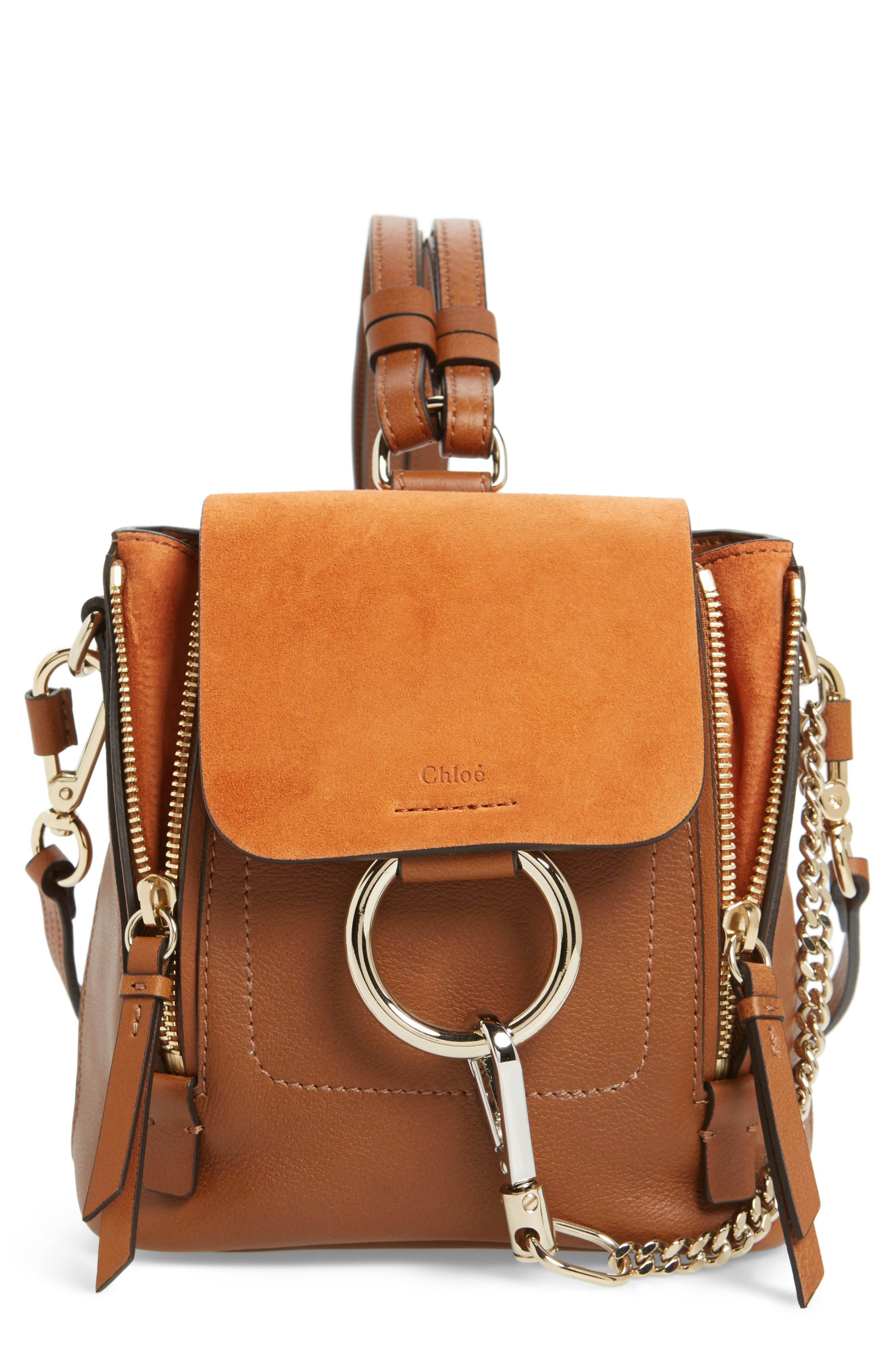 chloé faye mini leather and suede backpack