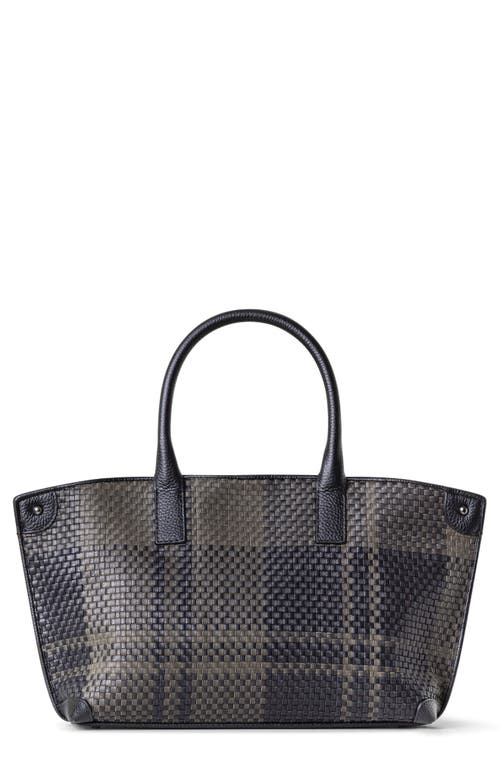 Shop Akris Small Ai Plaid Woven Leather Convertible Tote In Olive/black