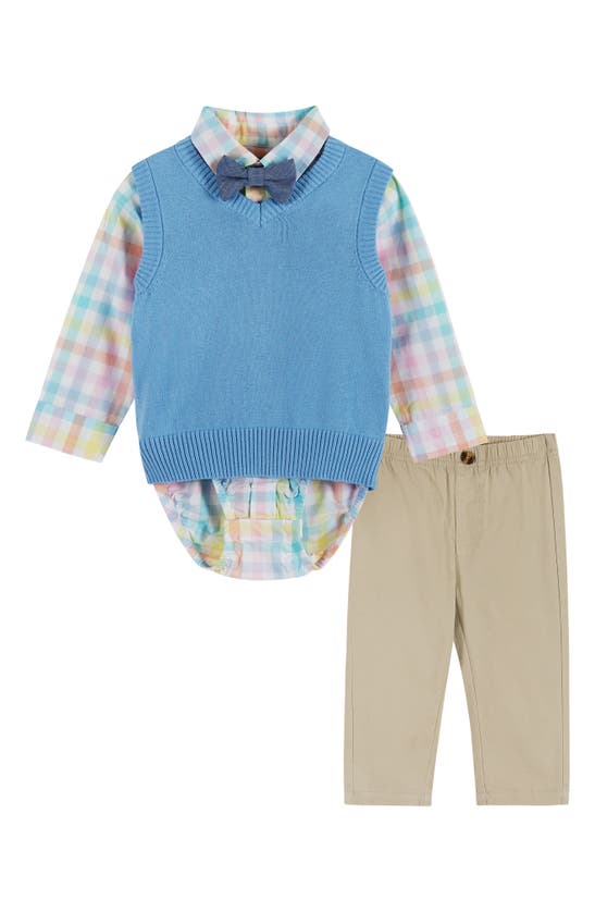 Andy & Evan Baby's & Little Boy's 4-piece Bowtie, Sweater Vest, Gingham Print Shirt & Pants Set In Sky Blue