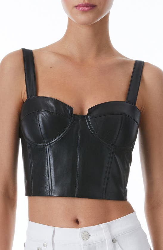 ALICE AND OLIVIA JEANNA FAUX LEATHER BUSTIER CROP TOP